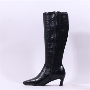 Pedro Anton Xavia Low Heel Long Boot - Black Croc
